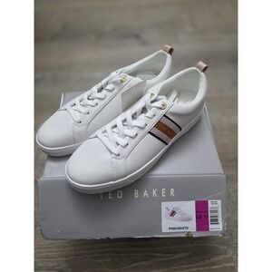 Ted Baker Women White Leather Sneakers‎ Striped Accent Rose Size 11us
